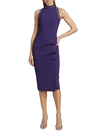 Senna Embellished Ruched Sleeveless Midi-Dress