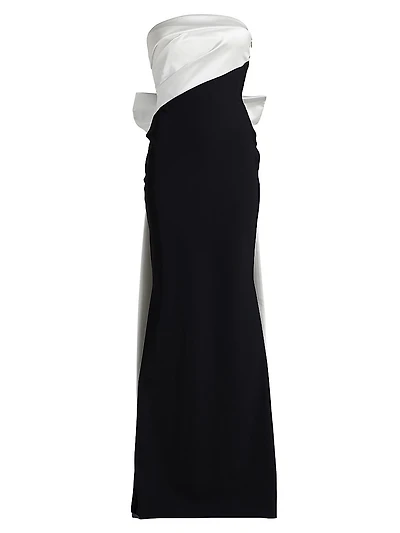 Reyka Colorblocked Bow-Detailed Strapless Gown
