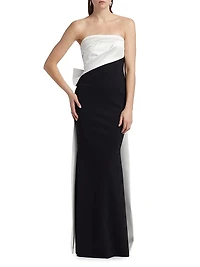 Reyka Colorblocked Bow-Detailed Strapless Gown