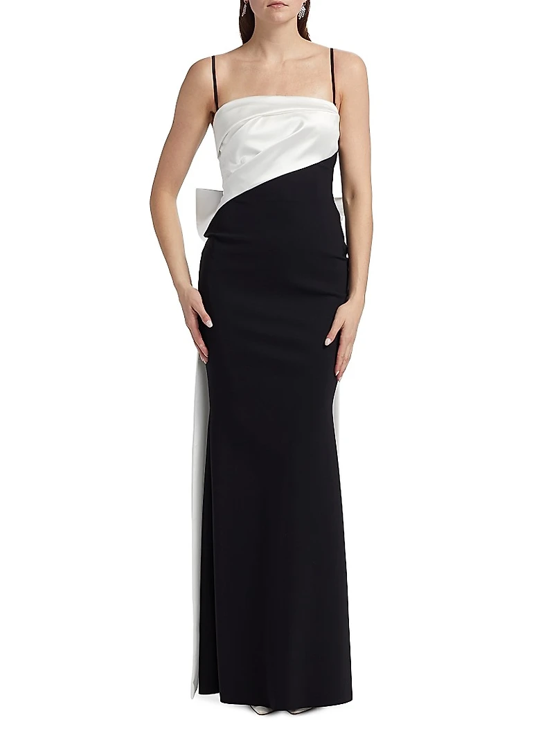 Reyka Colorblocked Bow-Detailed Strapless Gown