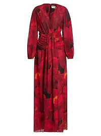 Simin Floral Chiffon Surplice Maxi Dress