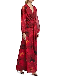 Simin Floral Chiffon Surplice Maxi Dress