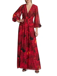 Simin Floral Chiffon Surplice Maxi Dress