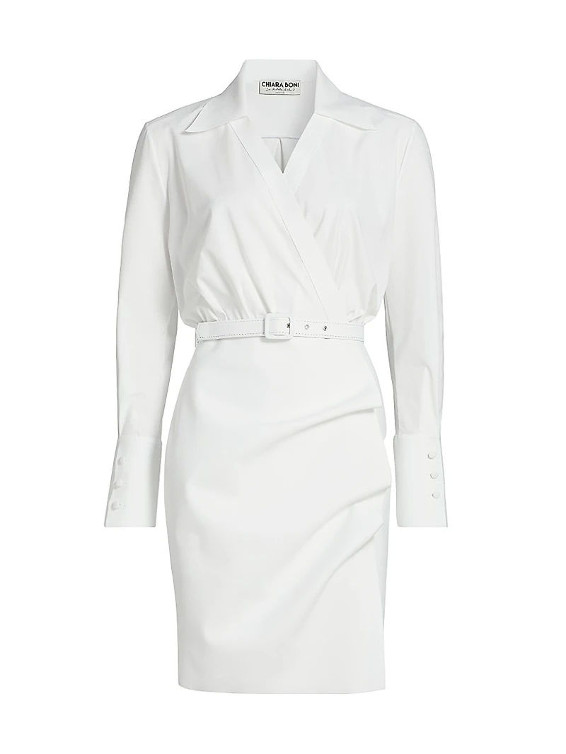 Faro Ruched V-Neck Belted Shirtdress