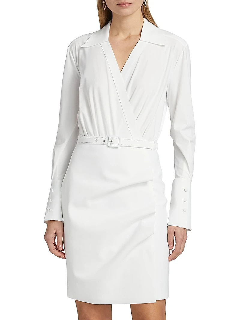 Faro Ruched V-Neck Belted Shirtdress
