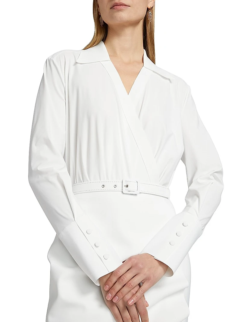 Faro Ruched V-Neck Belted Shirtdress