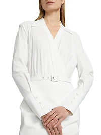 Faro Ruched V-Neck Belted Shirtdress