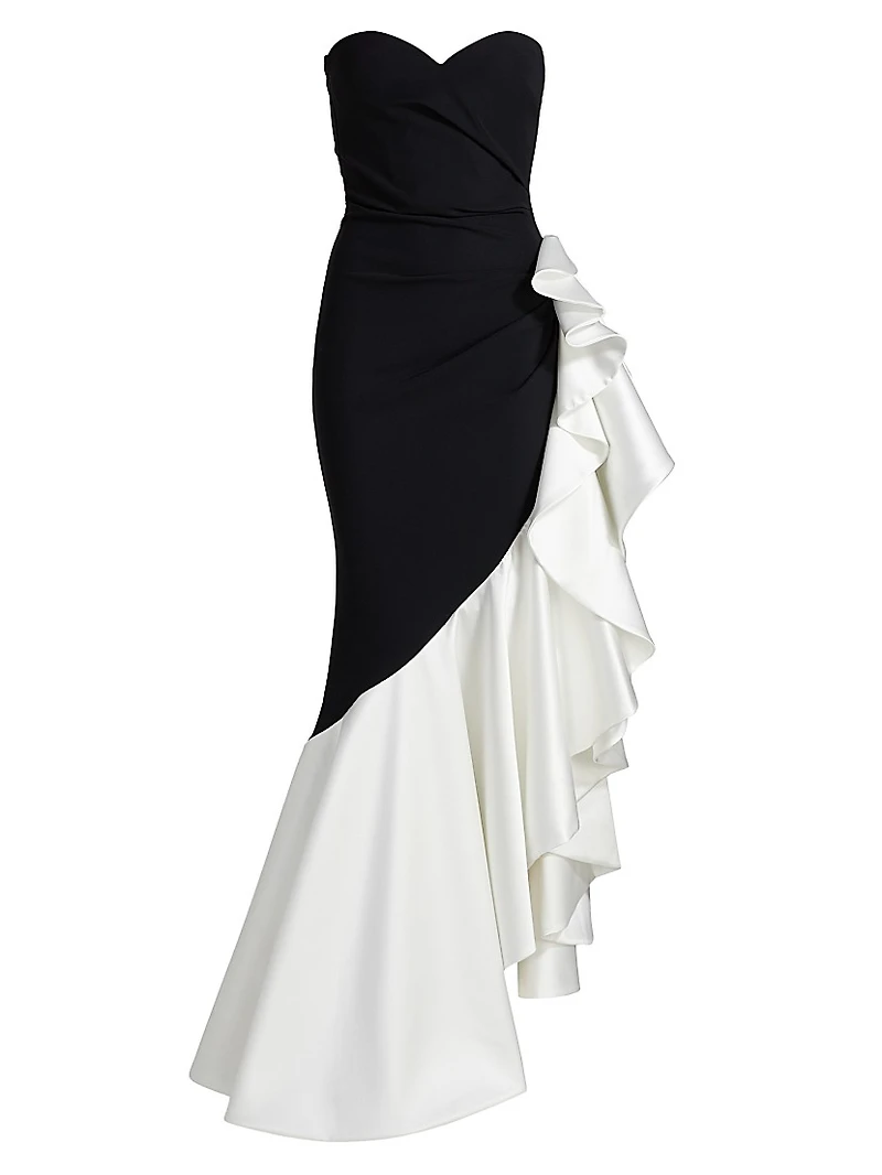 Ayat Ruffled Colorblocked Strapless Gown