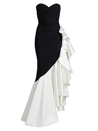 Ayat Ruffled Colorblocked Strapless Gown