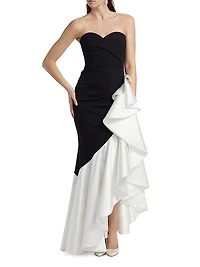 Ayat Ruffled Colorblocked Strapless Gown