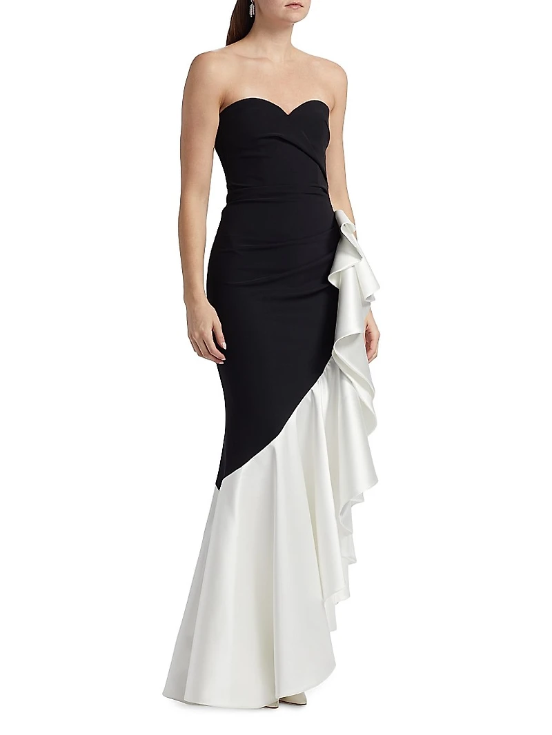 Ayat Ruffled Colorblocked Strapless Gown