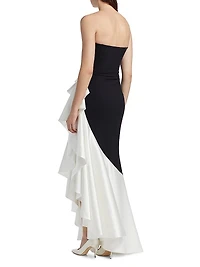 Ayat Ruffled Colorblocked Strapless Gown