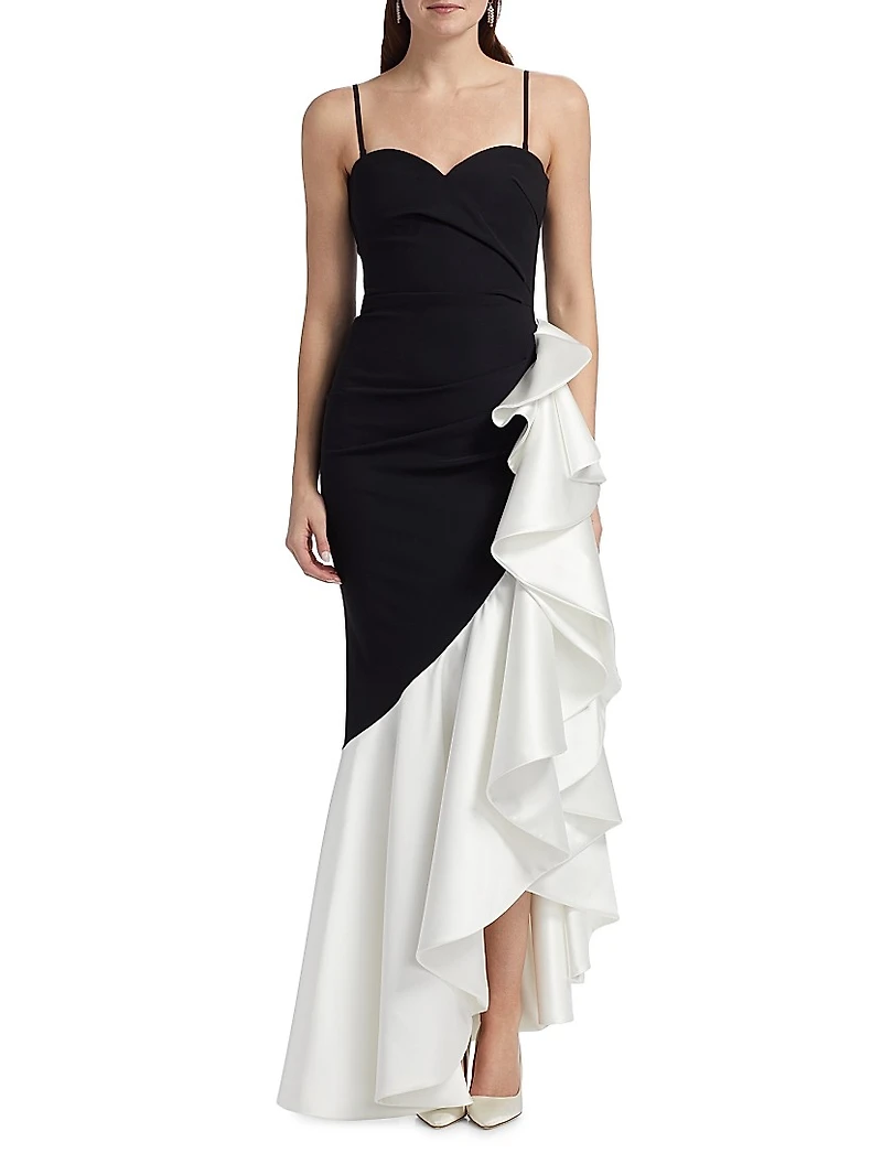 Ayat Ruffled Colorblocked Strapless Gown