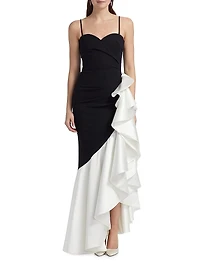 Ayat Ruffled Colorblocked Strapless Gown