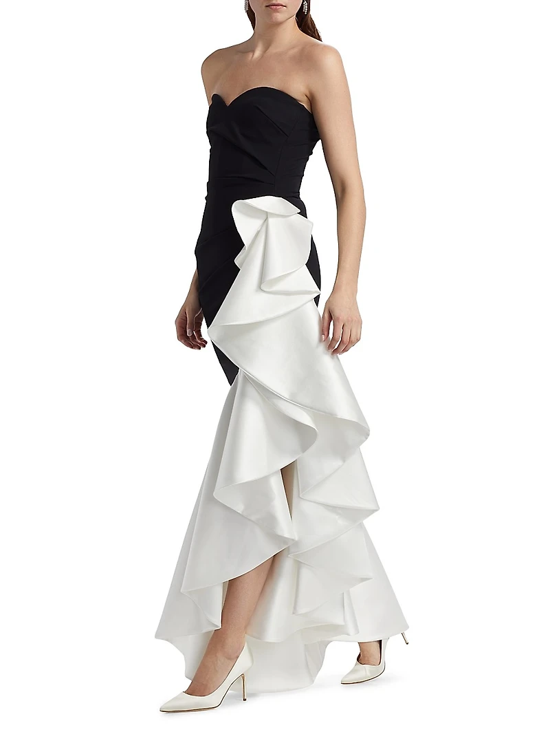 Ayat Ruffled Colorblocked Strapless Gown