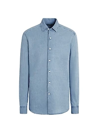 Bleached Cotton and Linen Denim Shirt
