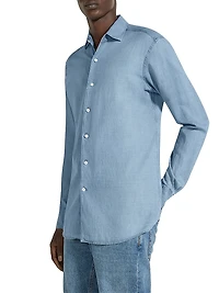 Bleached Cotton and Linen Denim Shirt