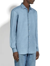 Bleached Cotton and Linen Denim Shirt