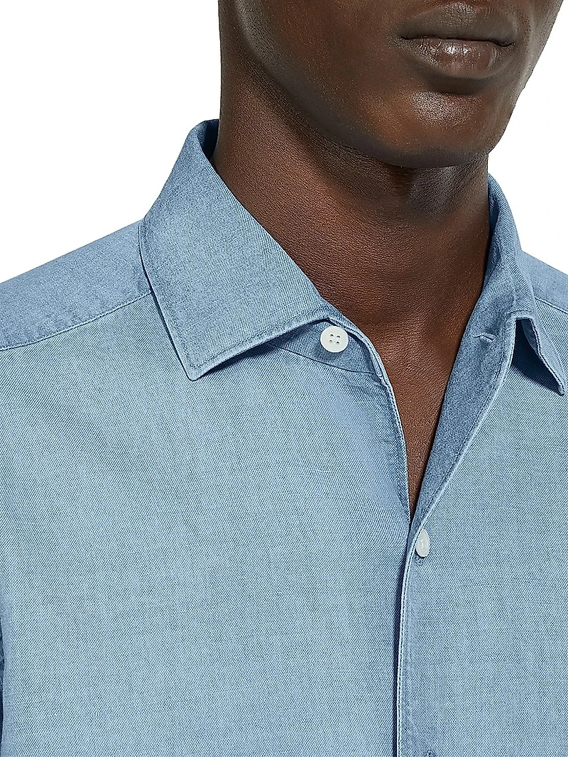 Bleached Cotton and Linen Denim Shirt