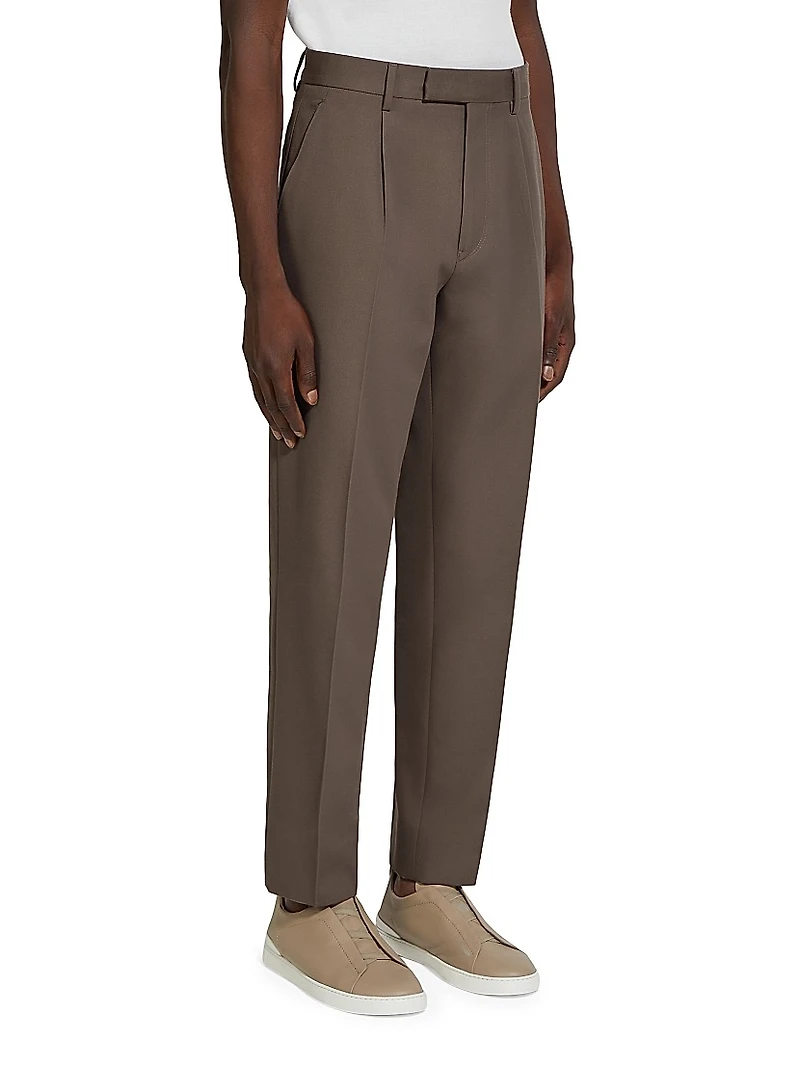 Single-Pleated Cotton and Wool Pants