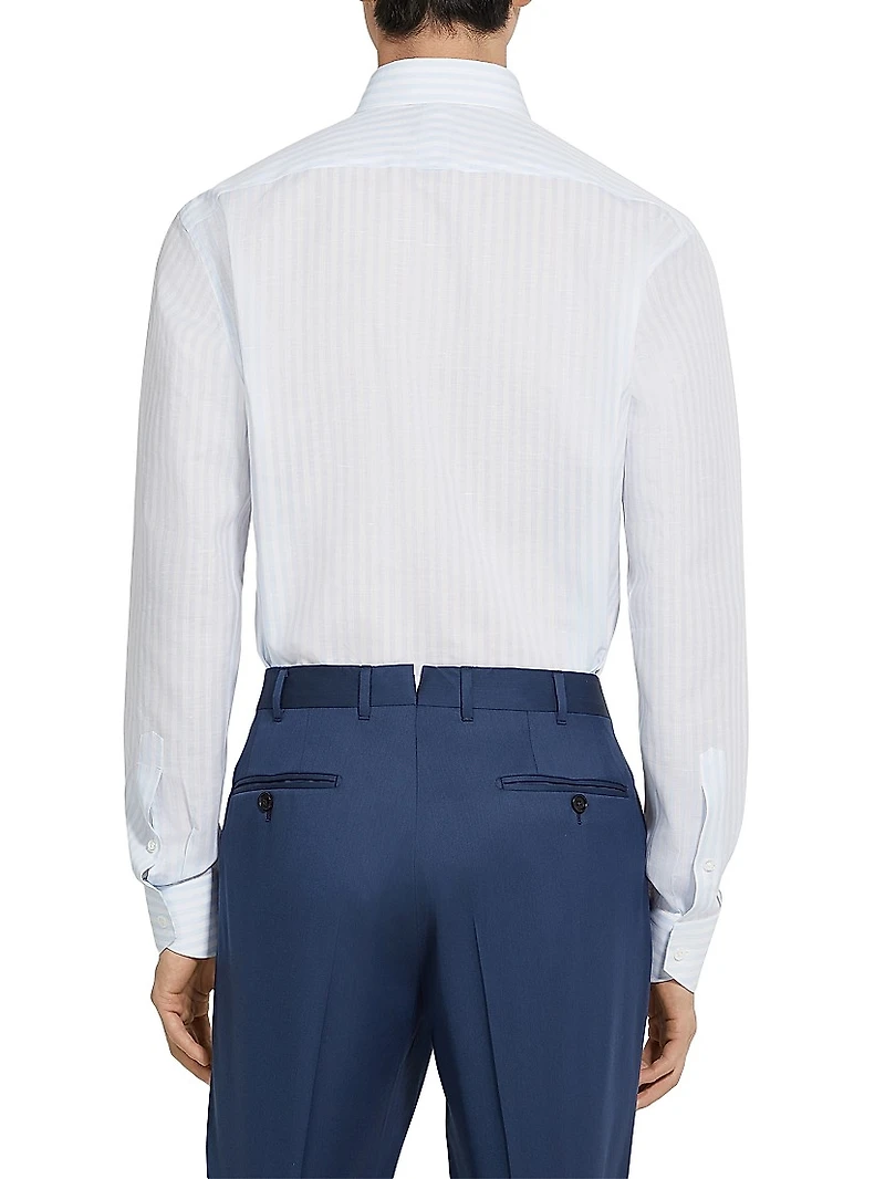 Macro-Striped Cotton and Linen Shirt