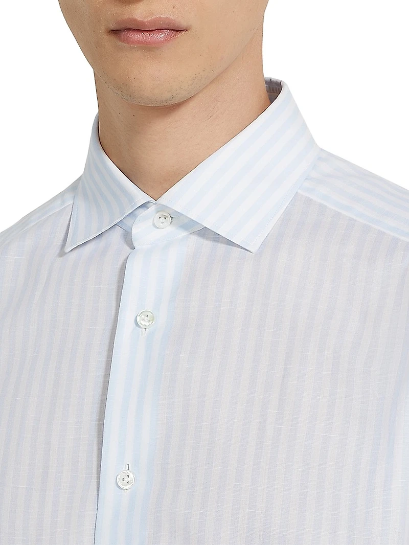 Macro-Striped Cotton and Linen Shirt