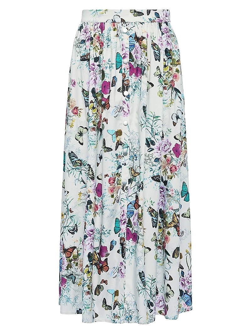 Seina Printed Button-Detailed Midi-Skirt