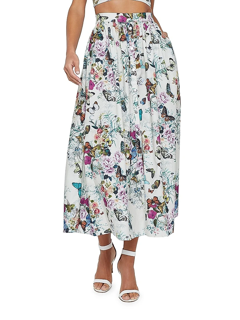 Seina Printed Button-Detailed Midi-Skirt