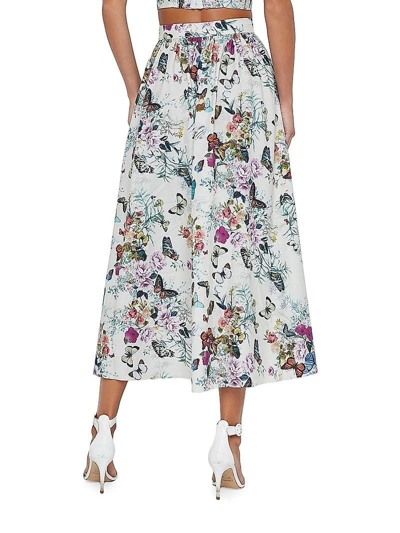 Seina Printed Button-Detailed Midi-Skirt