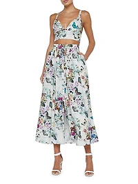 Seina Printed Button-Detailed Midi-Skirt