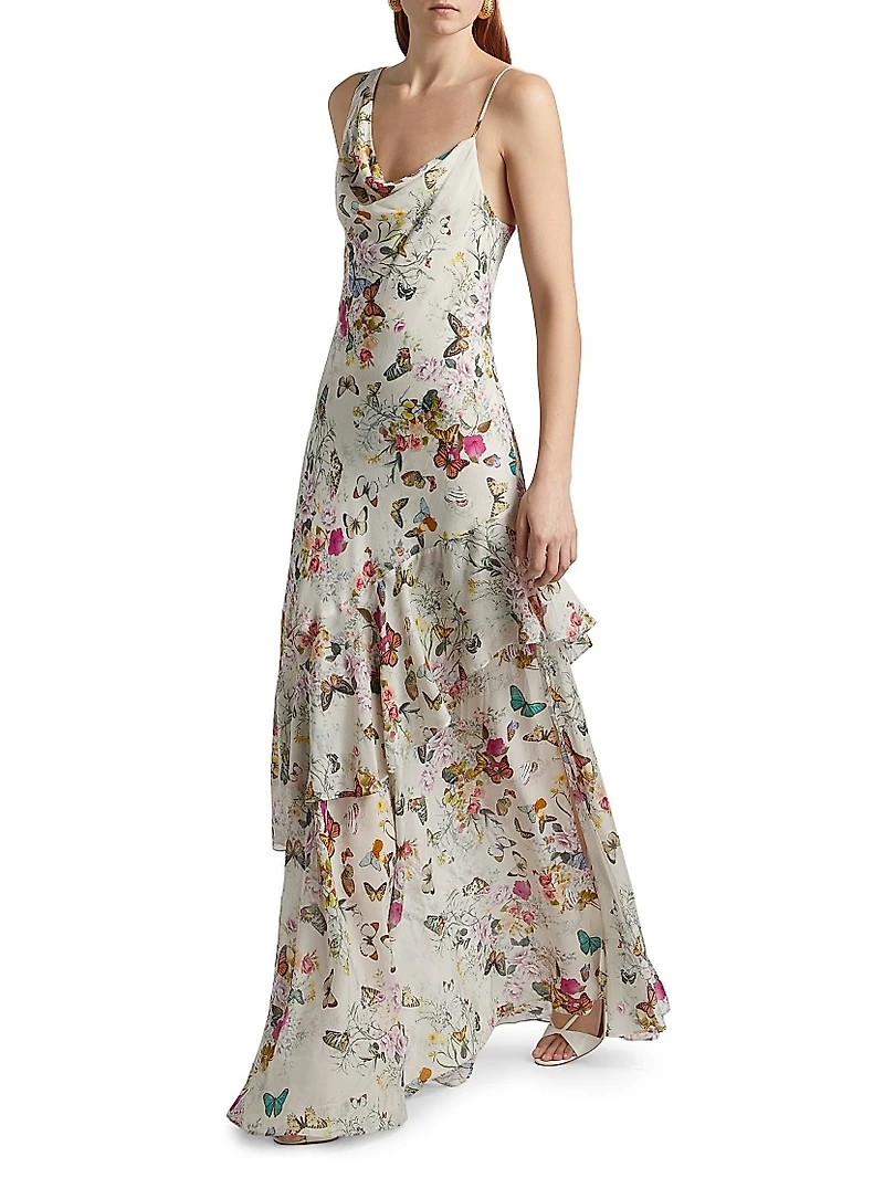Viola Floral Silk Asymmetric Gown