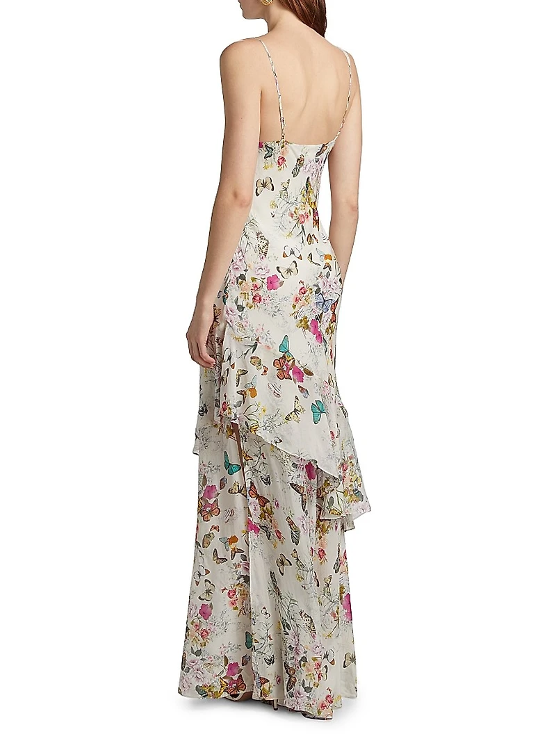 Viola Floral Silk Asymmetric Gown