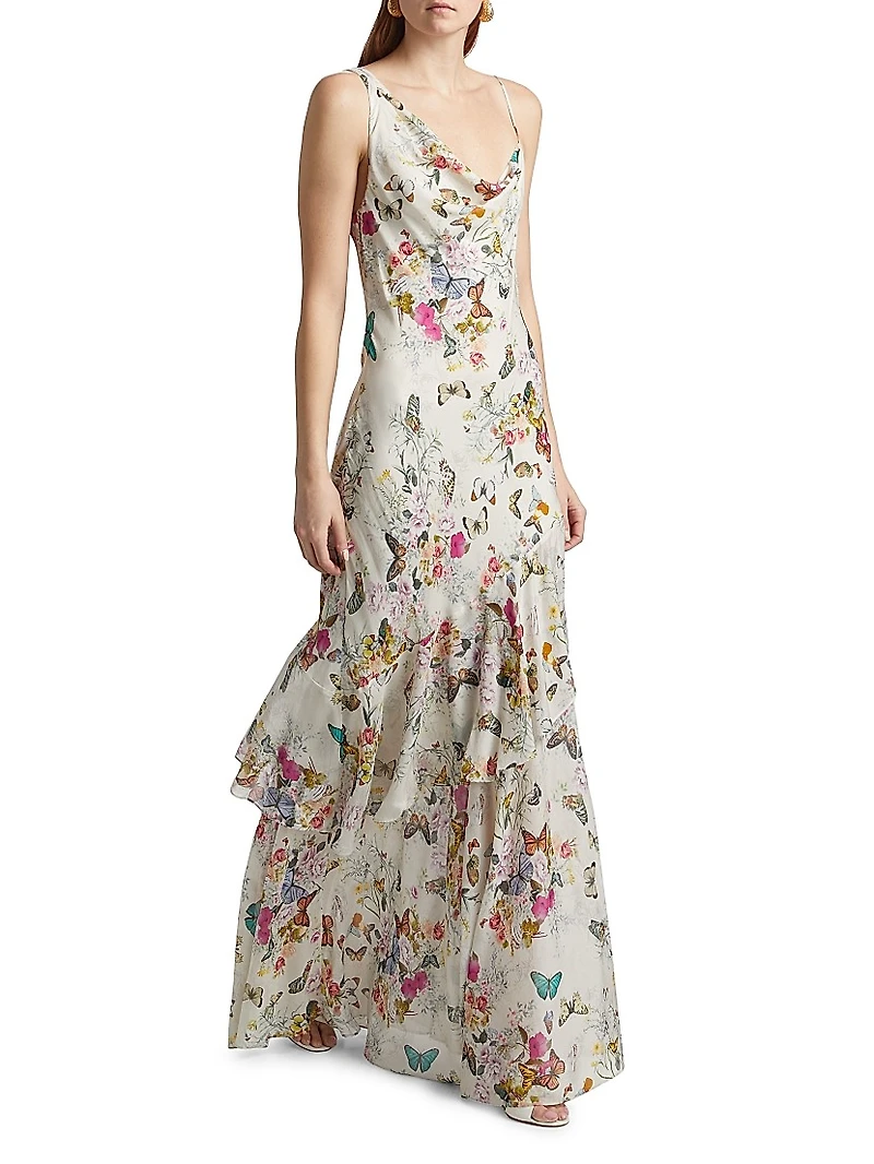 Viola Floral Silk Asymmetric Gown