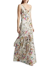 Viola Floral Silk Asymmetric Gown