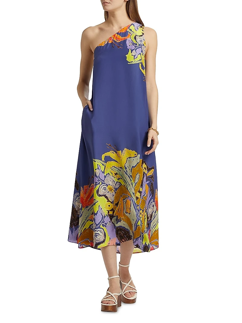 Jae Floral One-Shoulder Midi-Dress