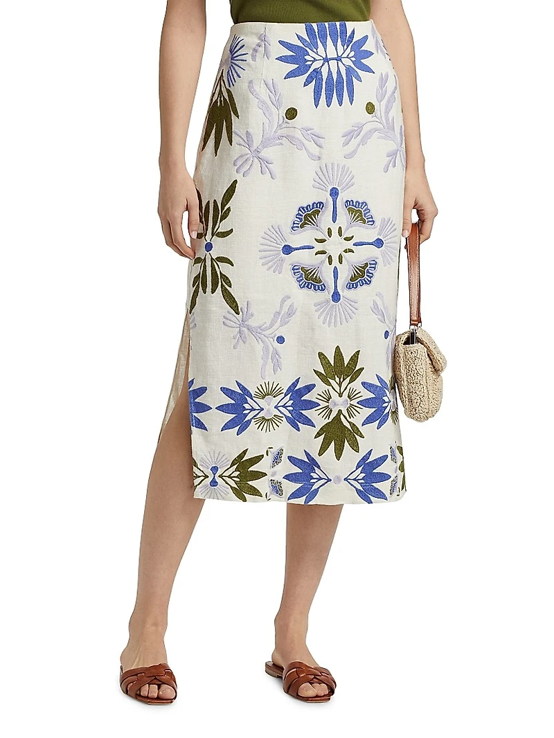Chandler Embroidered Floral Midi-Skirt