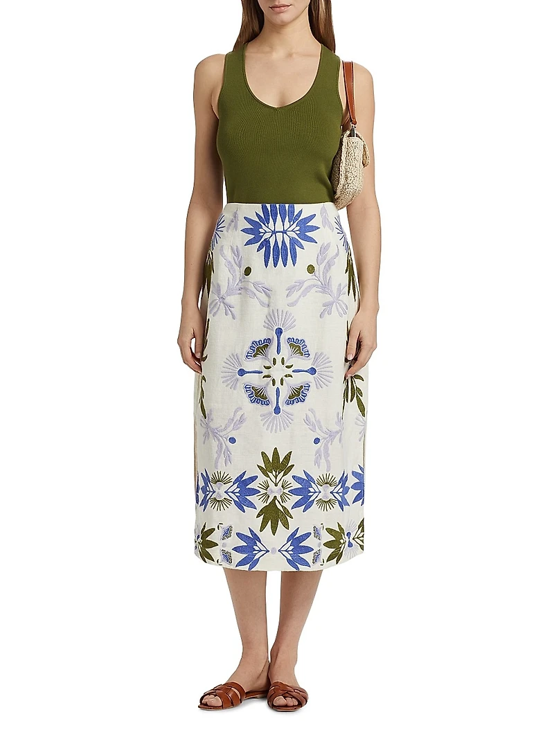 Chandler Embroidered Floral Midi-Skirt