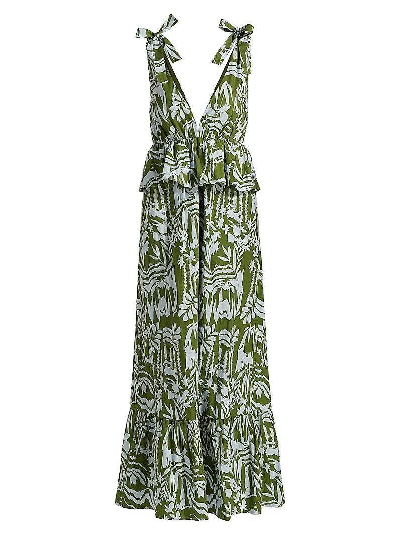 Whitley Floral Tie-Shoulder Peplum Midi-Dress