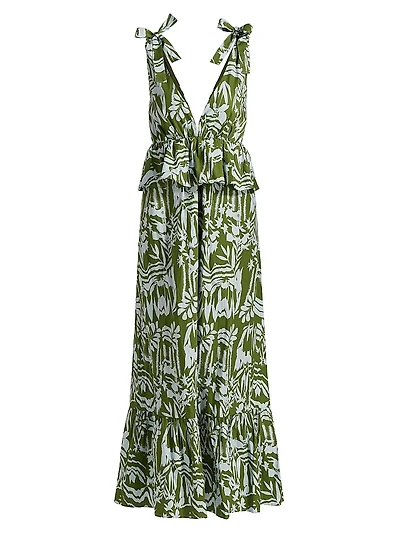 Whitley Floral Tie-Shoulder Peplum Midi-Dress