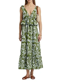 Whitley Floral Tie-Shoulder Peplum Midi-Dress