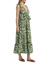 Whitley Floral Tie-Shoulder Peplum Midi-Dress
