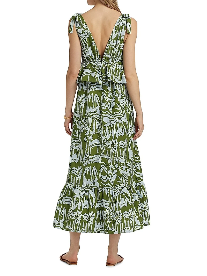 Whitley Floral Tie-Shoulder Peplum Midi-Dress