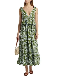 Whitley Floral Tie-Shoulder Peplum Midi-Dress
