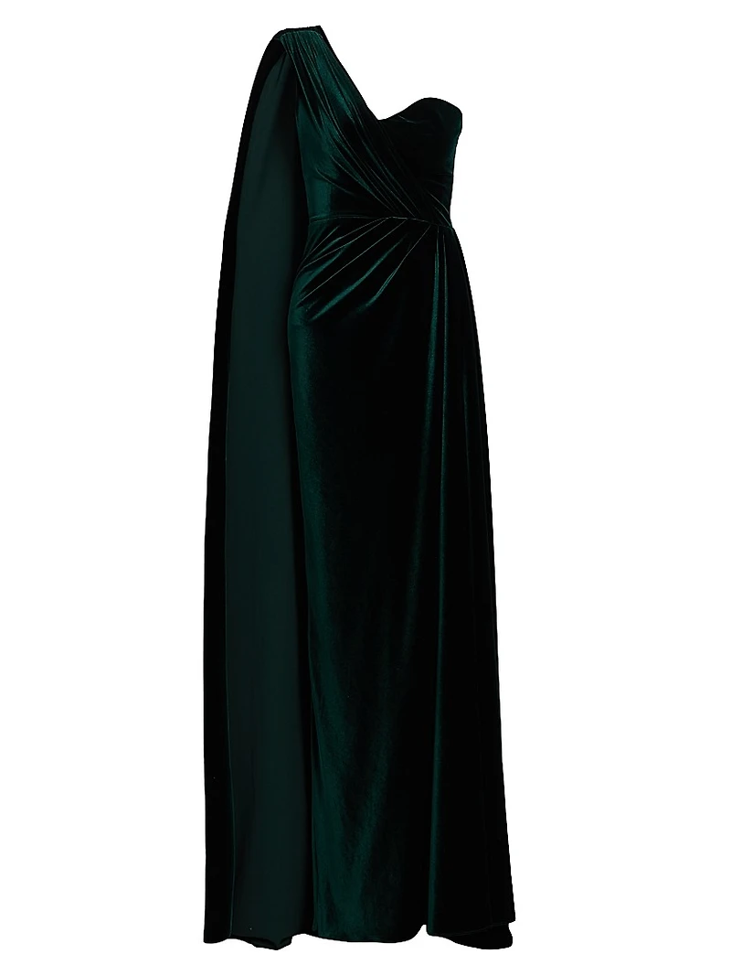 One-Shoulder Cape Column Gown