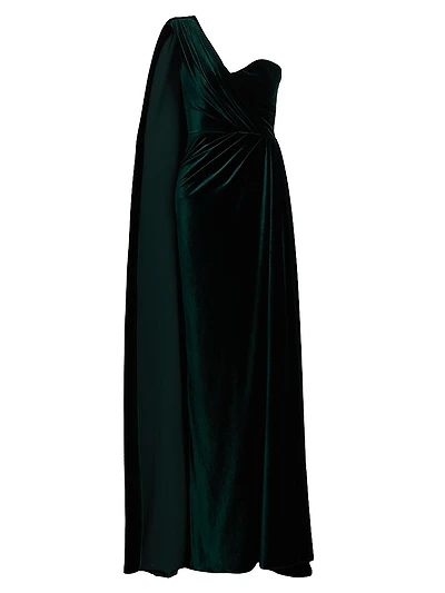 One-Shoulder Cape Column Gown