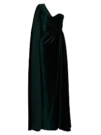 One-Shoulder Cape Column Gown