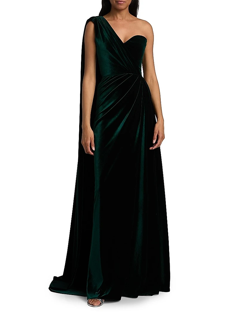 One-Shoulder Cape Column Gown