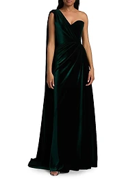 One-Shoulder Cape Column Gown