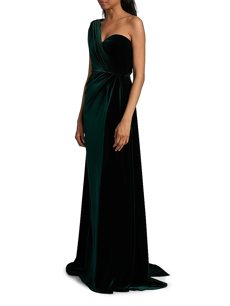 One-Shoulder Cape Column Gown