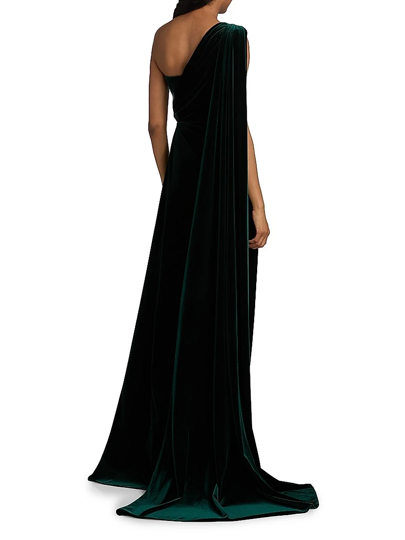 One-Shoulder Cape Column Gown
